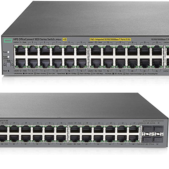 HP J9984A – HPE OfficeConnect 1820-48G PoE+ Switch 48-Port Gigabit Smart Managed 370W PoE+ Integrated Power Supply
