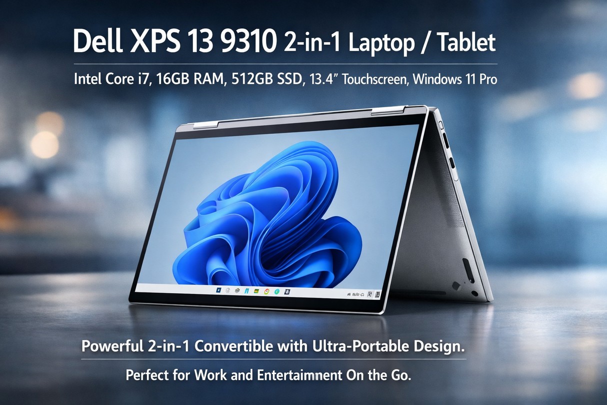 Dell XPS 13 9310 2-in-1 Laptop / Tablet – Intel Core i7 11th Gen, 16GB RAM, 512GB SSD, Windows 11 Pro, 13.4" Touch Display