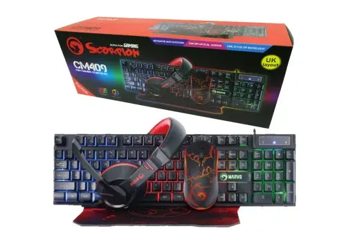 Marvo Scorpion CM409-UK 4-in-1 Gaming Bundle, Keyboard, Headset, Mouse