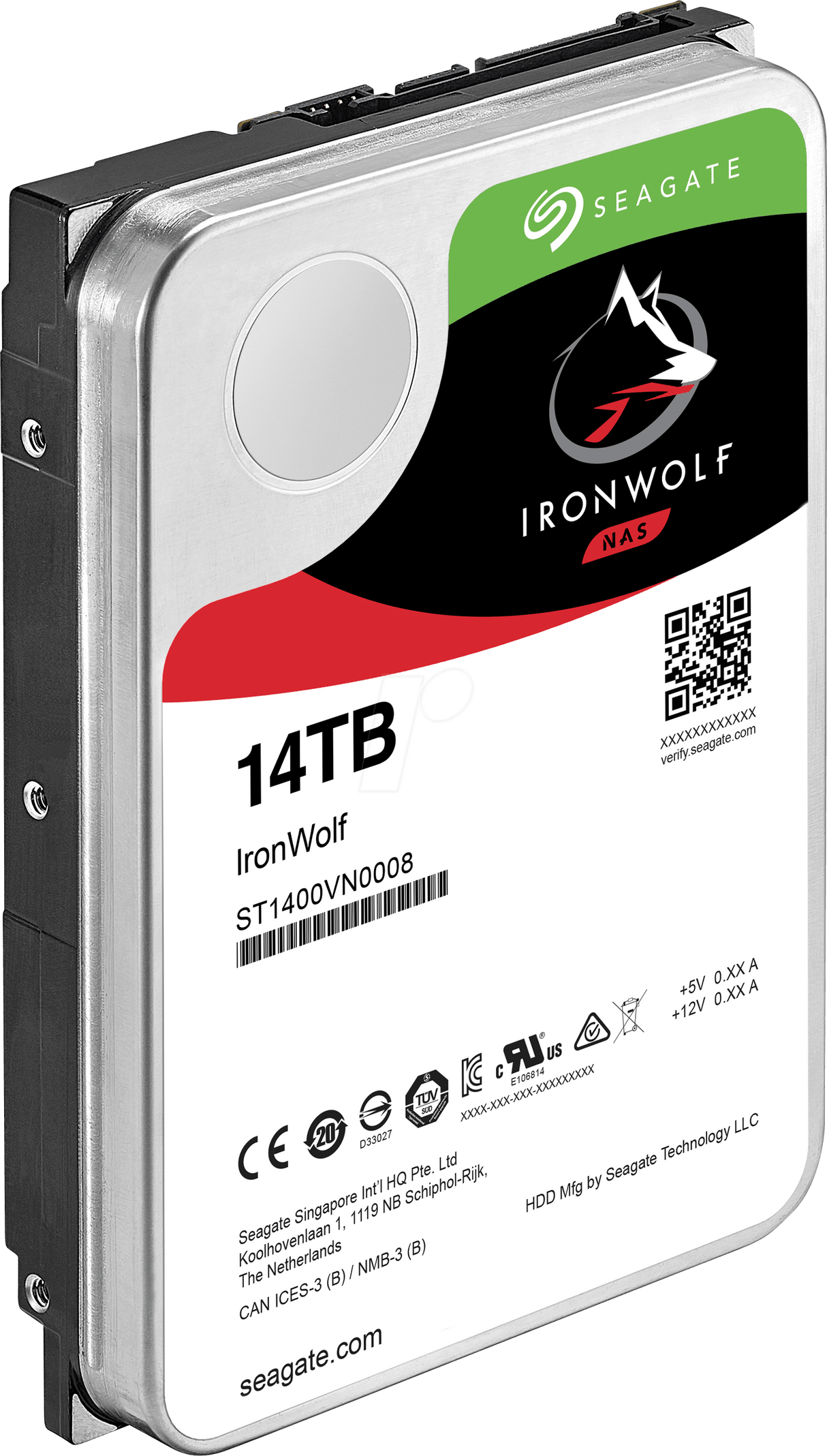 Seagate IronWolf NAS 14TB HDD, SATA 6GB/s, 7200 rpm, 3.5 inches - ST14000VN0008