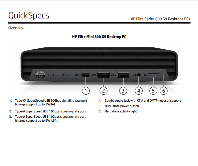HP Elite Mini 600 G9 Desktop Computer - Intel Core i5 12th Gen i5-12500T Hexa-core (6 Core) 2 GHz - 16 GB RAM DDR4 SDRAM - 256 GB  NVMe SSD - Desktop Mini