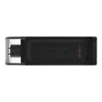 Kingston DT70/64GB DataTraveler 64GB USB Flash Drive, USB 3.2,  USB-C, Gen1, 80MB/s, Cap Design, Black, Retail.