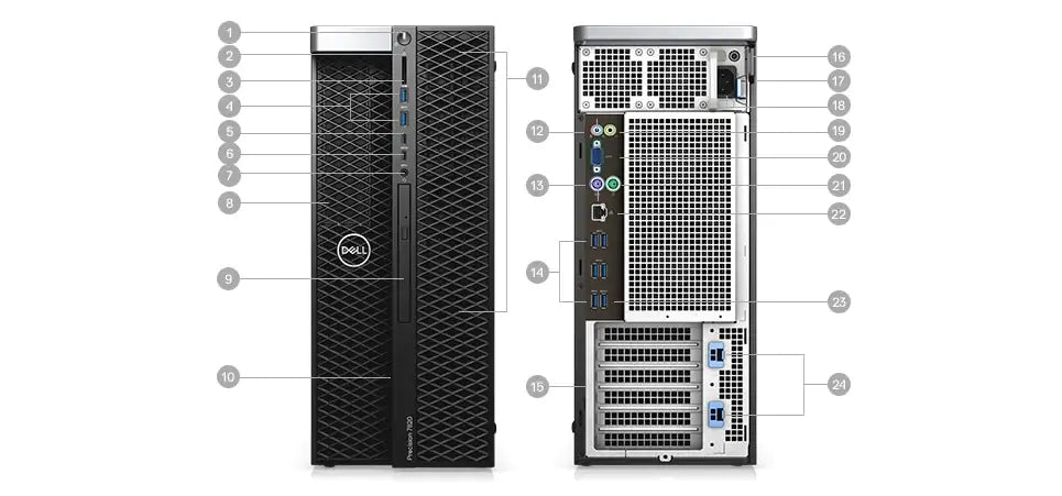 Dell Precision 5820 MT Tower, Intel Core i9-10900X, 32GB DDR4 RAM, 256GB SSD + 2 X 1TB M.2, NVIDIA RTX 4000 GPU, Windows 10 Pro
