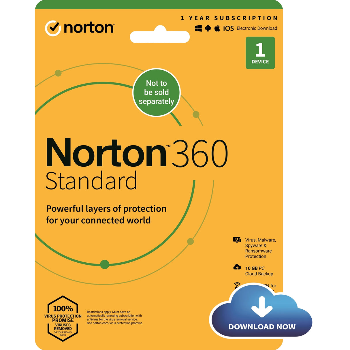 Norton 360 Standard 2022, Antivirus Software for 1 Device, 1-year Subscription, Includes Secure VPN, Password Manager and 10GB of Cloud Storage, PC/Mac/iOS/Android, Activation Code by email - ESD
