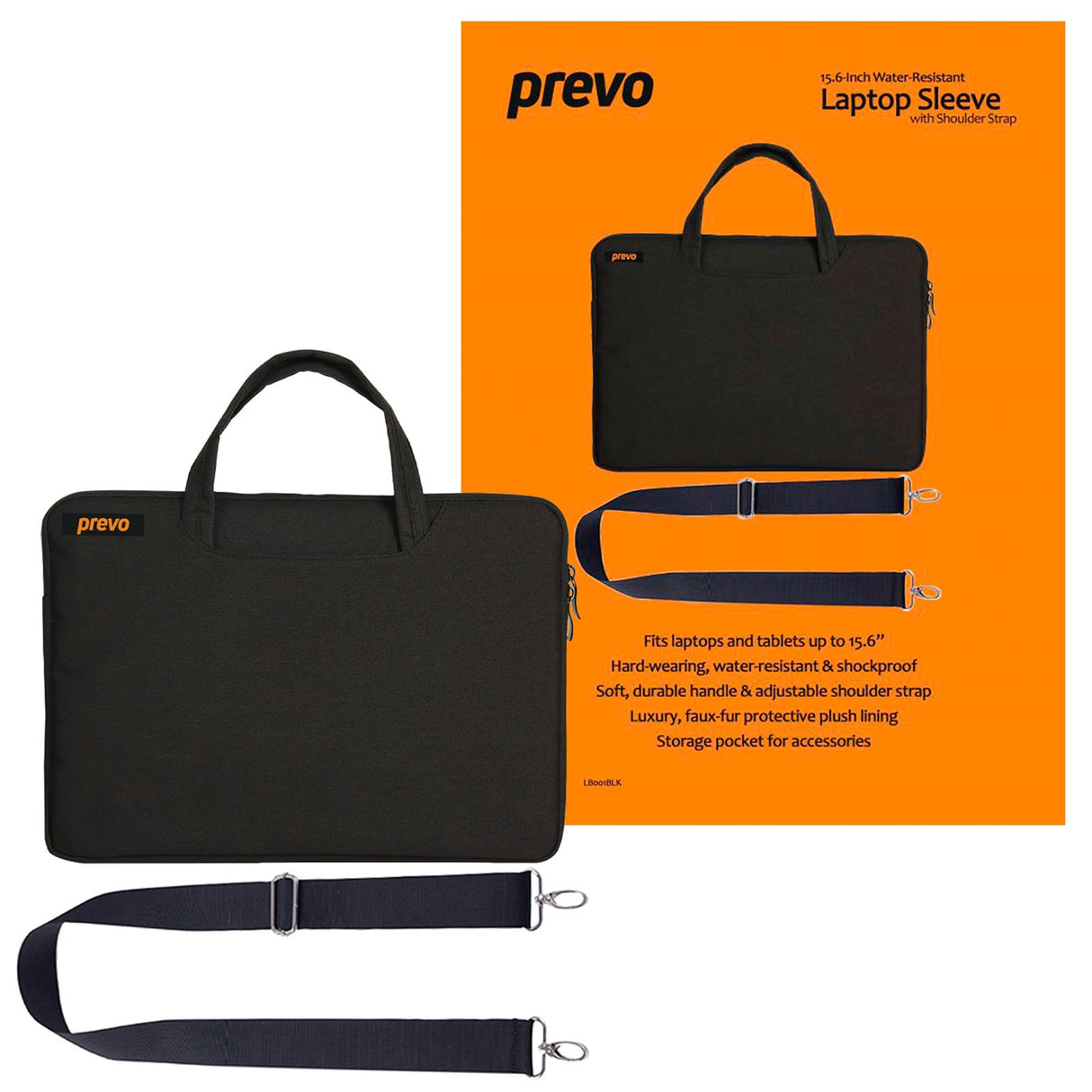 Prevo 15.6 Inch Laptop Bag, Cushioned Lining, With Shoulder Strap, Black