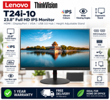 Lenovo ThinkVision T24i-10 23.8" Full HD 1080p IPS LED Business Monitor – HDMI, DisplayPort, VGA, USB 3.0 Hub, Height Adjustable Stand, Pivot & Swivel