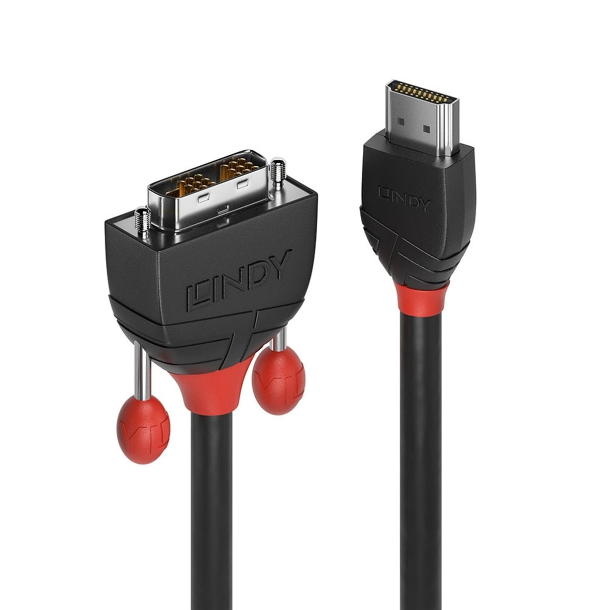 LINDY 36271 Black Line Converter Cable, HDMI (M) to DVI-D Single Link (M), 1m, Black & Red, Supports DVI Resolutions up to 1920x1200@60Hz & HDTV up to 1080p, Triple Shielded Cable, Corrosion Resistant Tinned Copper with 30AWG Conductors, Retail Polybag Pa