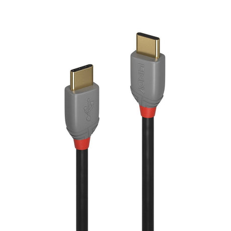 LINDY 36873 Anthra Line USB Cable, USB 2.0 Type-C (M) to USB 2.0 Type-C (M), 3m, Black & Red, Supports Data Transfer Speeds up to 480Mbps, Robust PVC Housing, Gold Plated Connectors & Contacts, Retail Polybag Packaging