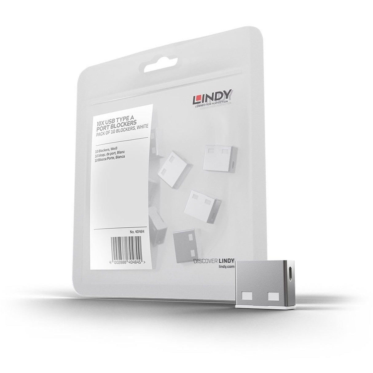 LINDY 40464 USB Port Blocker, Pack of 10, Key Not Included, USB Type-A Compatible, Colour Code: White, Physically Prevent Access to a USB-A Port, Quick and Simple to Use, Retail Polybag Packaging