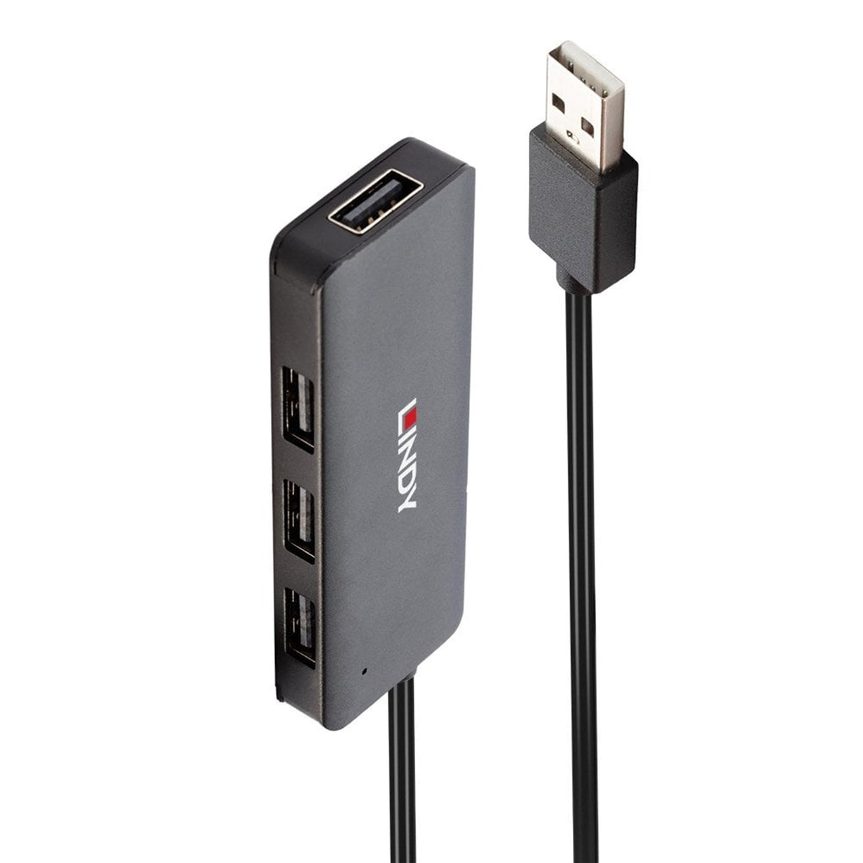 LINDY 42986 4 Port USB Hub, 4 x USB 2.0 Type-A (F) Ports, Supports Data Transfer Rates of up to 480 Mbps, Plug and Play Installation, USB Bus-Powered with DC Socket for External Power Supply