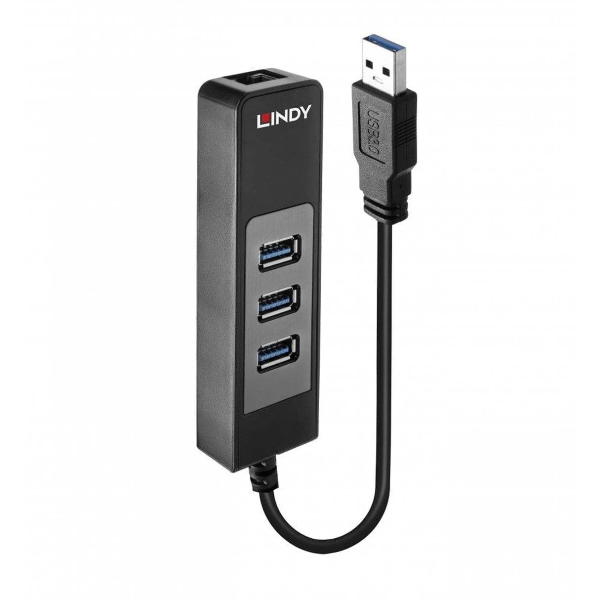 LINDY 43176 USB 3.0 Hub & Gigabit Ethernet Converter, Supports 10/100/1000BASE-T, 3 x USB 3.1 Gen 1 / 3.0 SuperSpeed Ports Supporting Data Transfer Rates up to 5Gbps, Bus-Powered with No External Power Supply Required, Retail Polybag Packaging