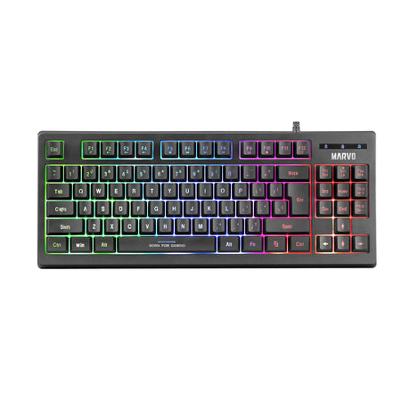 Marvo Scorpion K607 80% TKL Layout Gaming Keyboard, Multimedia, USB 2.0, Full Anti-ghosting, Ergonomic Compact Design, 3 Colour LED backlit with Adjustable Brightness, Black