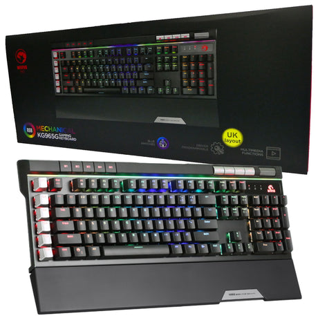 Marvo BigBang P1 KG965G RGB Mechanical Gaming Keyboard, Full Size Mutimedia, USB 2.0, Blue Switches, RGB backlighting For Each Key, Anti-ghosting, 19-key Rollover Support, 6 macro keys, Black