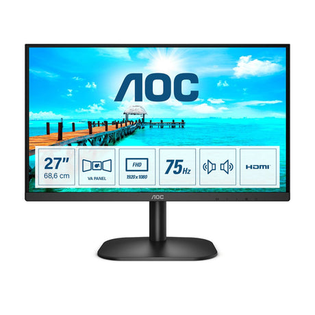 AOC 27B2AM 27 Inch LED Monitor,  Widescreen, Full HD, VGA, HDMI, 4ms, 75Hz, Frameless, Speakers, VESA, Black
