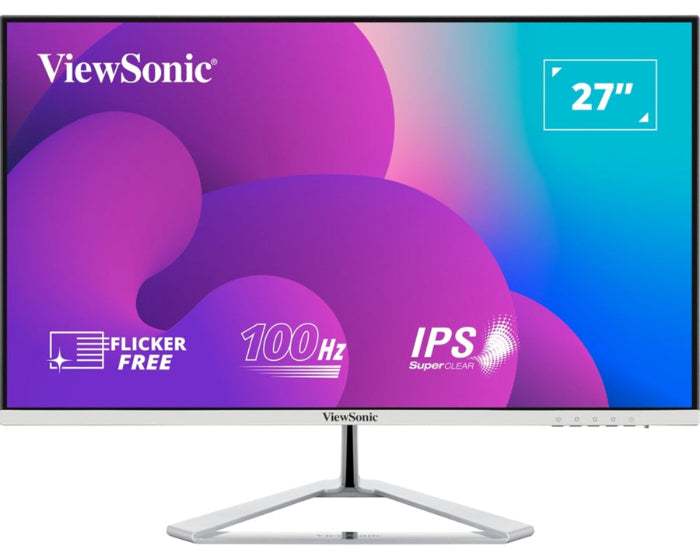 Viewsonic VX2776-SMH 27 Inch IPS Frameless Monitor, Full HD, 100Hz, 4ms, VGA, 2xHDMI, Int PSU, VESA, Chrome Stand, Speakers