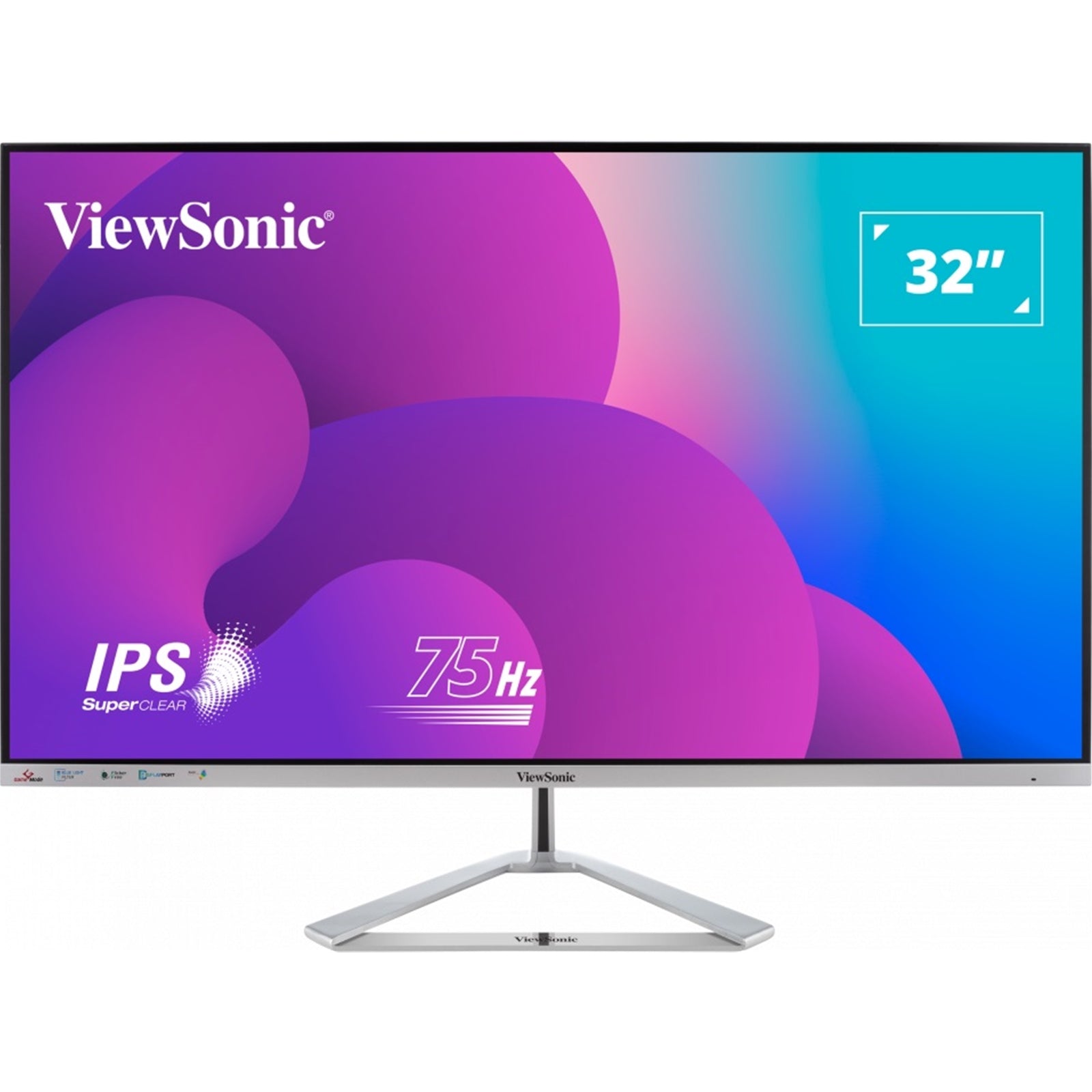 Viewsonic VX3276-MHD-3 32-Inch Full HD, Frameless IPS Monitor, 1080p, 1920  x 1080 Resolution, 75Hz, HDMI, VGA, DisplayPort, Speakers