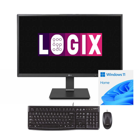LOGIX 27 Inch Full HD Intel Quad Core All-in-One AiO Desktop PC with IPS Screen, 512GB M.2 SSD, 12GB DDR4, Integrated Graphics, USB-C, DisplayPort, HDMI, Webcam, Height Adjust, Speakers, VESA, FREE Logitech Keyboard & Mouse with Windows 11 Home