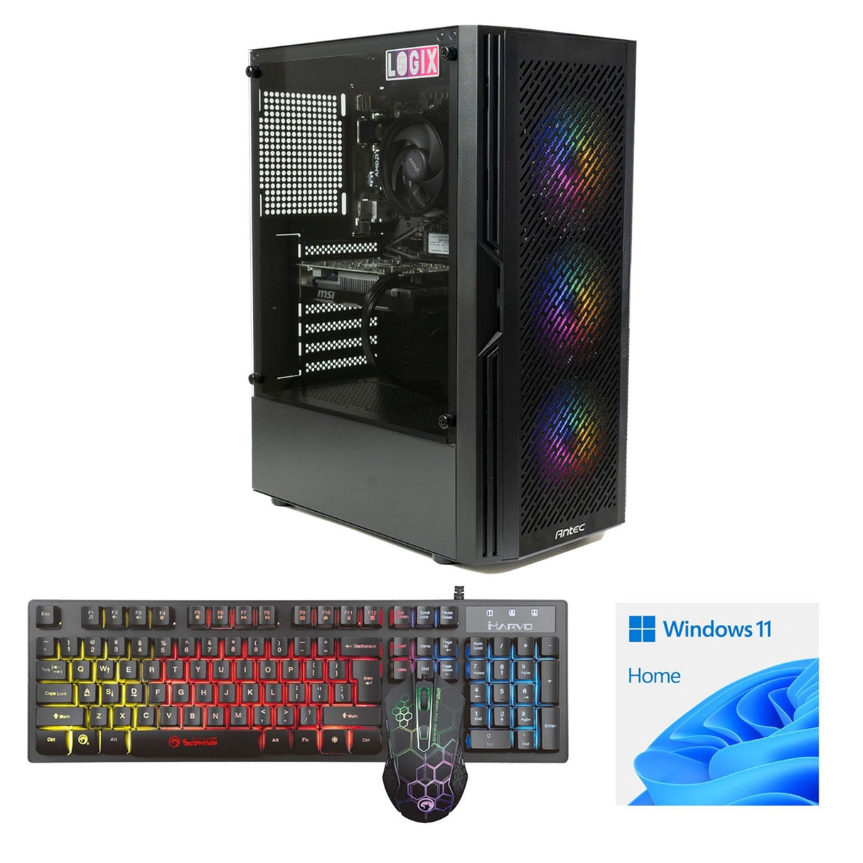 LOGIX AMD Ryzen 5 4500 6 Core 12 Threads, 3.60GHz (4.10GHz Boost), 16GB DDR4 RAM, 1TB NVMe M.2, 80 Cert PSU, GTX1650 4GB Graphics, Windows 11 home installed + FREE Keyboard & Mouse - Prebuilt System - Full 3-Year Parts & Collection Warranty