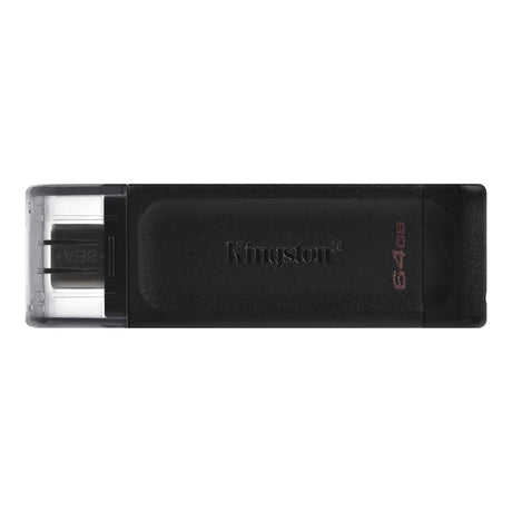 Kingston DT70/64GB DataTraveler 64GB USB Flash Drive, USB 3.2,  USB-C, Gen1, 80MB/s, Cap Design, Black, Retail.