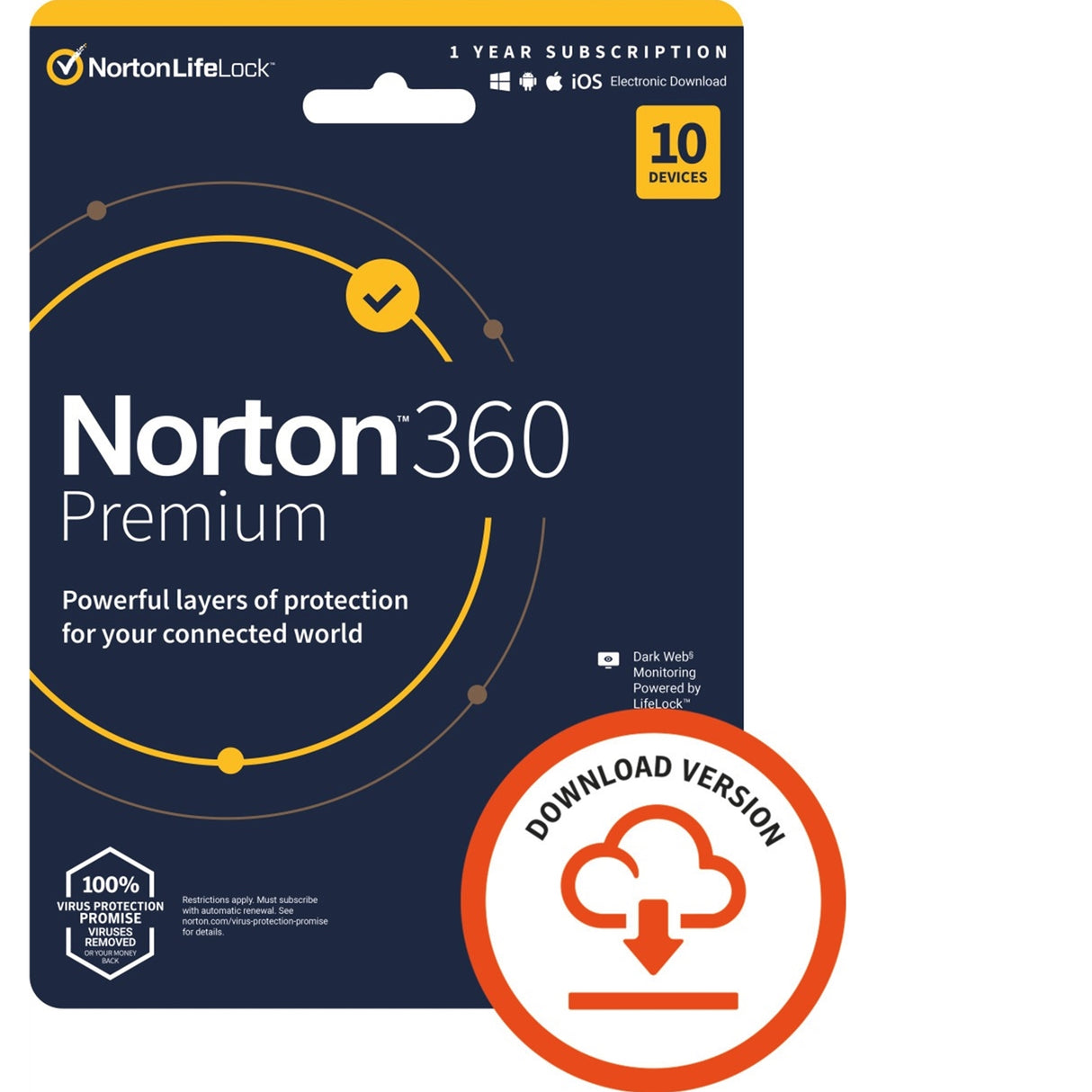 Norton 360 Premium 2022, Antivirus Software for 10 Devices, 1-year Subscription, Includes Secure VPN, Password Manager and 75 GB cloud storage space, PC/Mac/iOS/Android, Activation Code by email - ESD