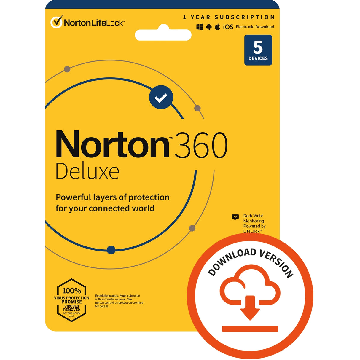 Norton 360 Deluxe 2022, Antivirus Software for 5 Devices, 1-year Subscription, Includes Secure VPN, Password Manager and 50GB of Cloud Storage, PC/Mac/iOS/Android, Activation Code by email - ESD