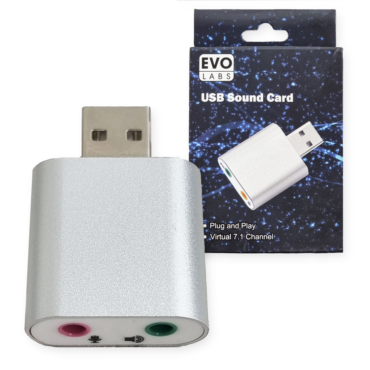 Evo Labs Plug and Play External USB Virtual 7.1 Channel Audio Sound Card Adapter, 3.5mm Headset Convertor & DAC